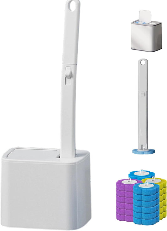 Easy Clean & Convenient Disposable Toilet Brush Set with 30 Brushs Heads