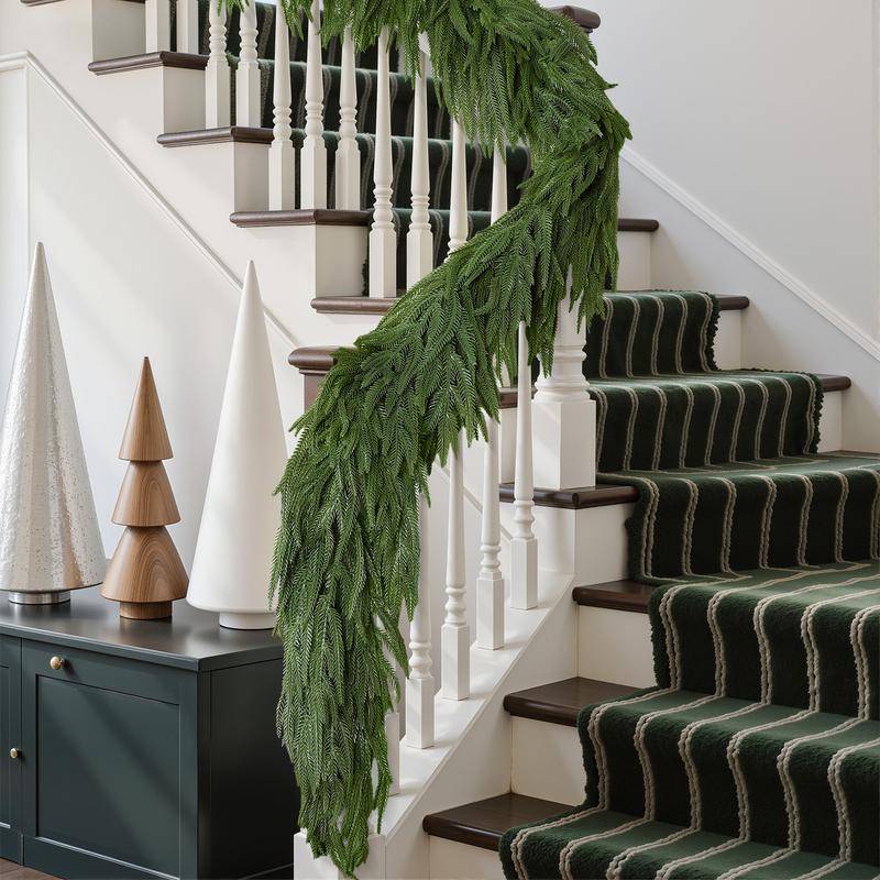 【Black Friday】6/9/12 ft Christmas Garland, Real Touch Norfolk Pine Garland - Pine Garland
