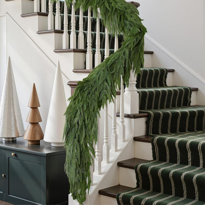 【Black Friday】6/9/12 ft Christmas Garland, Real Touch Norfolk Pine Garland - Pine Garland