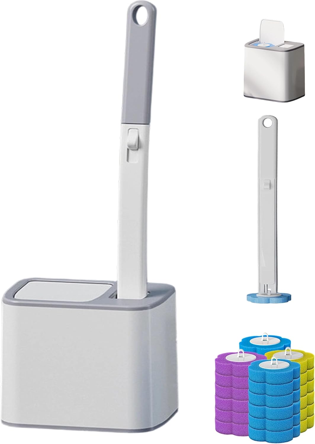 Easy Clean & Convenient Disposable Toilet Brush Set with 30 Brushs Heads